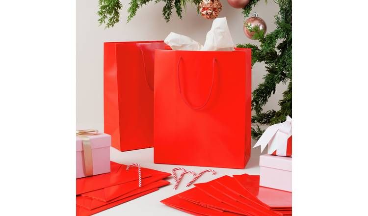 Argos Home Large Red Christmas Gift Bags -  12 Pack