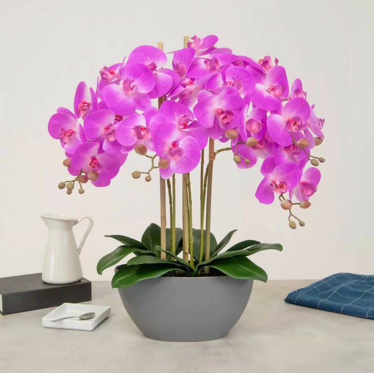 Artificial Large Pink Orchid in Trough Planter