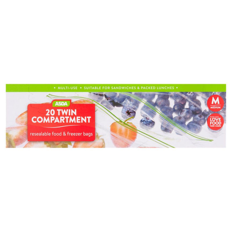 ASDA 20 Twin Compartment Resealable Food & Freezer Bags Medium - McGrocer