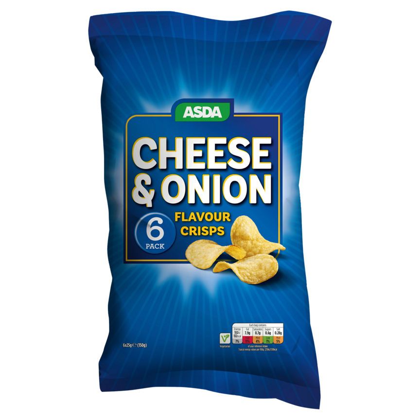 ASDA Cheese & Onion Flavour Crisps 6 x 25g (150g)