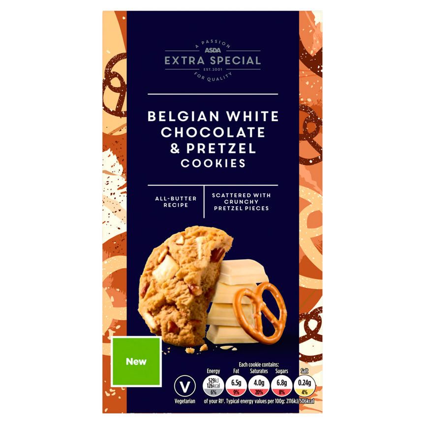 ASDA Extra Special Belgian White Chocolate & Pretzel Cookies 200g