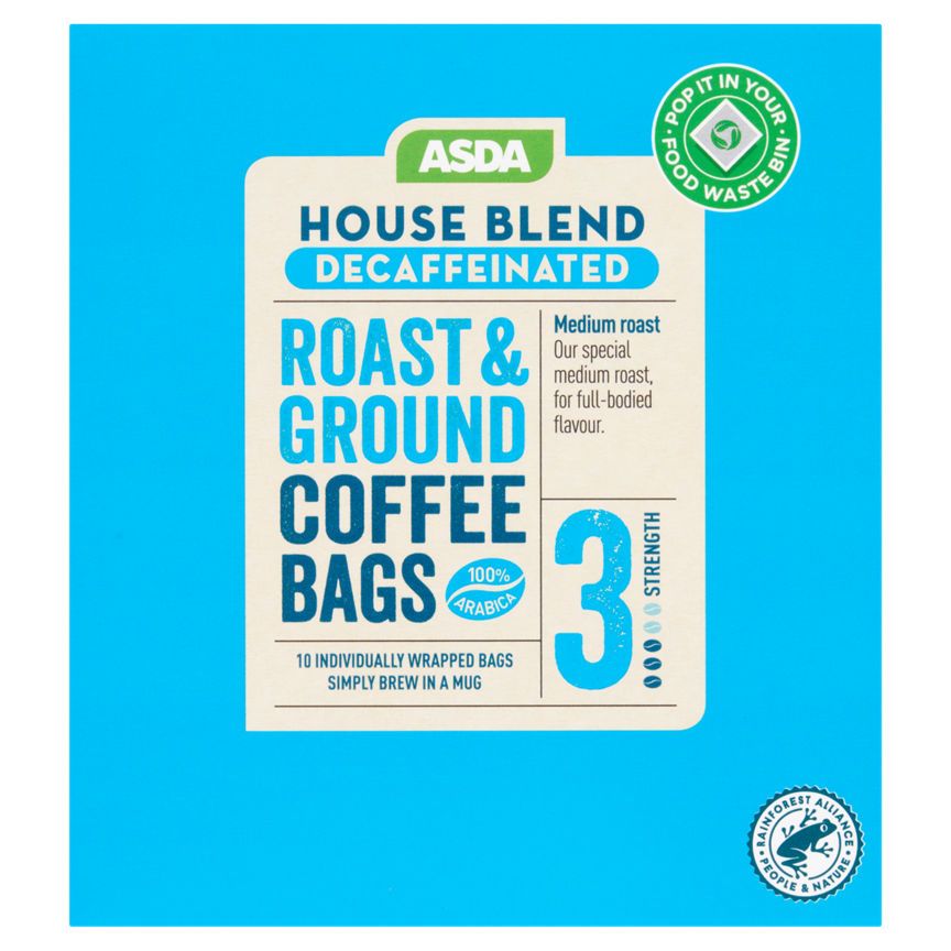 ASDA House Blend Decaffeinated Roast & Ground Coffee Bags 10 x 7.5g (75g)