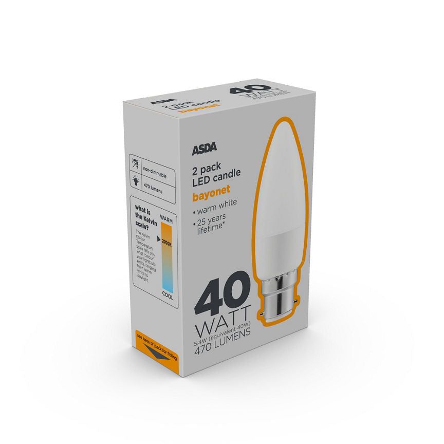 ASDA LED Candle 40w Large Bayonet Lightbulb