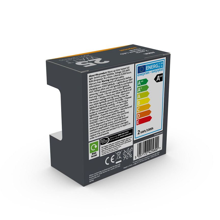 ASDA LED Filament Round 25W Large Bayonet Clear Lightbulb