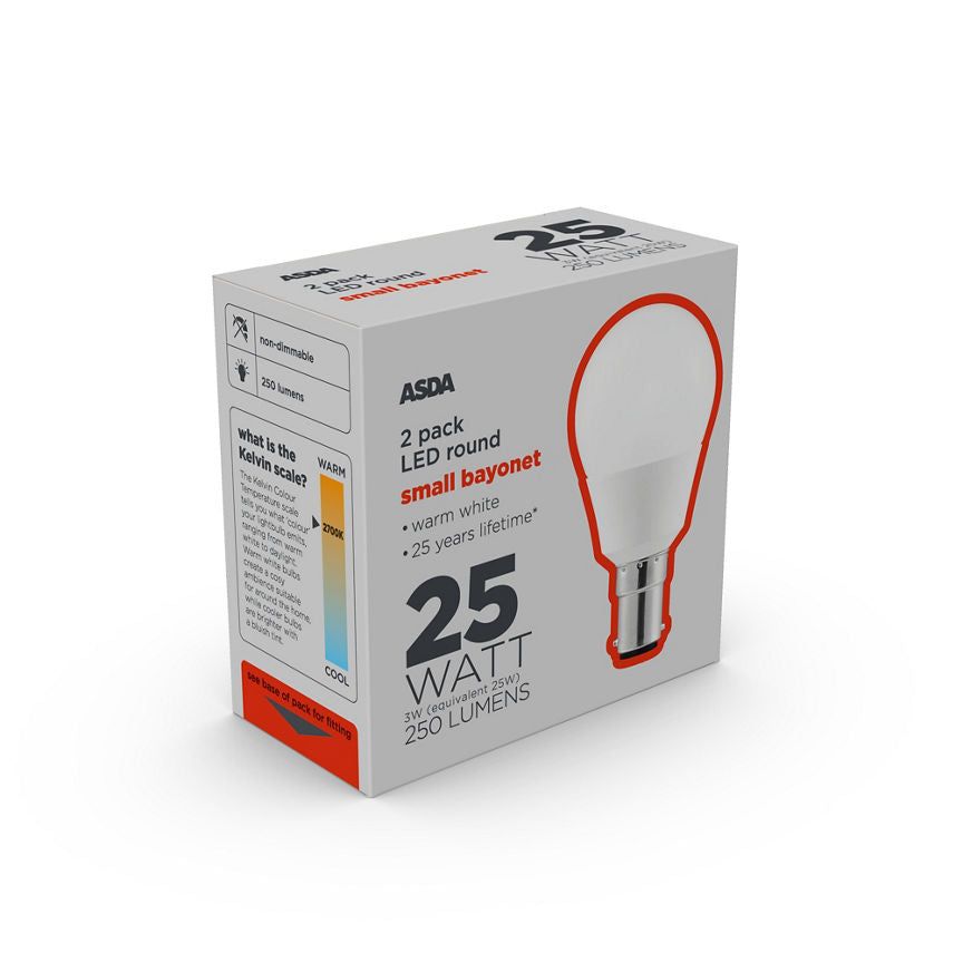 ASDA LED Round 25W Small Bayonet Lightbulb