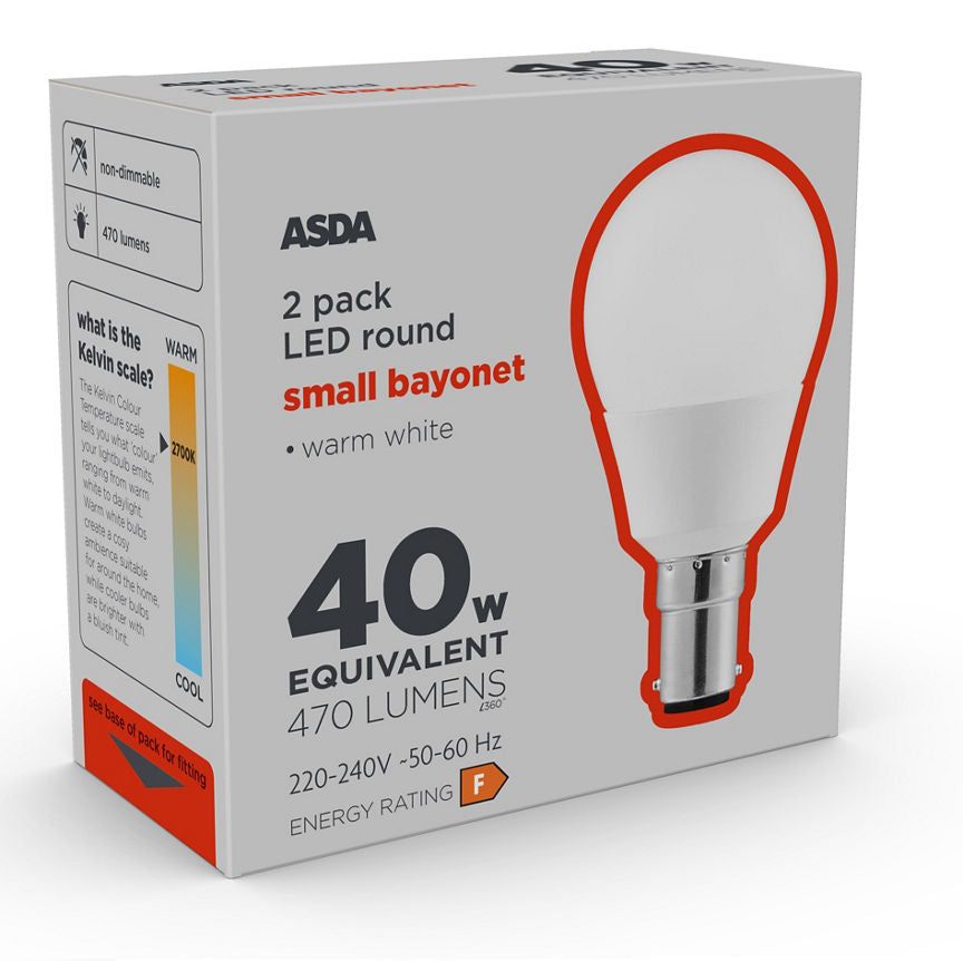 ASDA LED Round 40W Small Bayonet Lightbulb