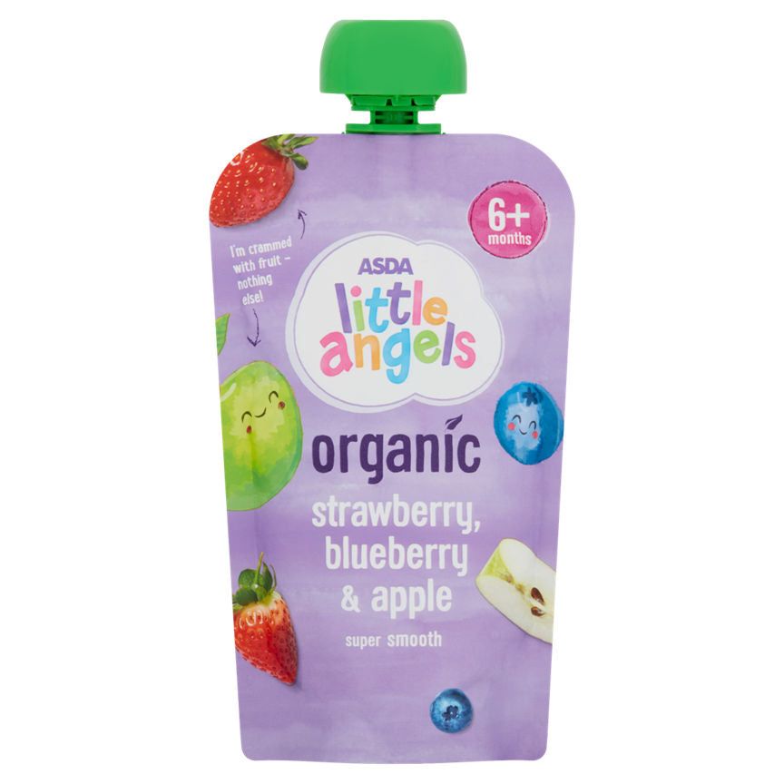 ASDA Little Angels Organic Squeezy Fruit Apple Strawberry & Blueberry 6+ Months