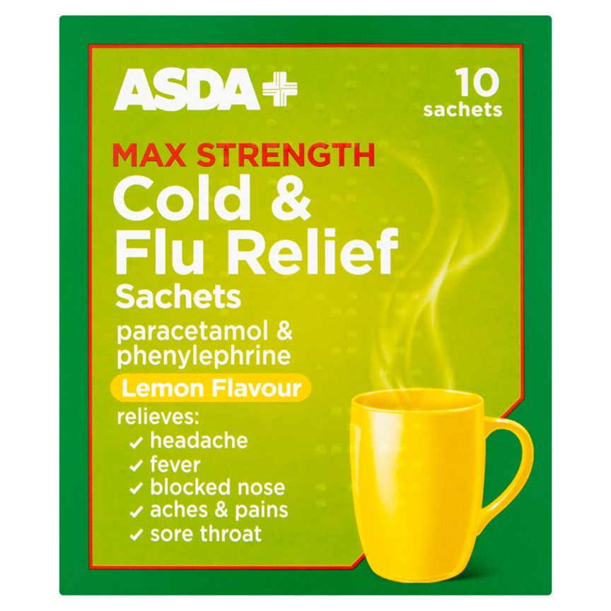 ASDA Max Strength Cold and Flu Relief Sachets - Lemon Flavour