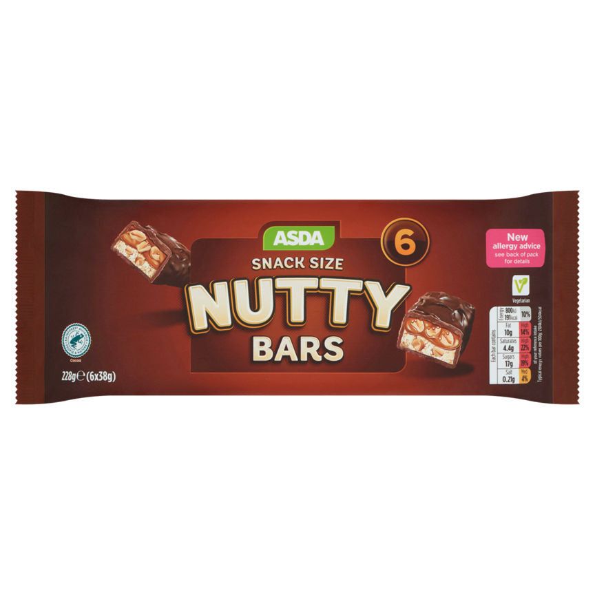 ASDA Snack Size Chocolate Nutty Bars 6 Pack