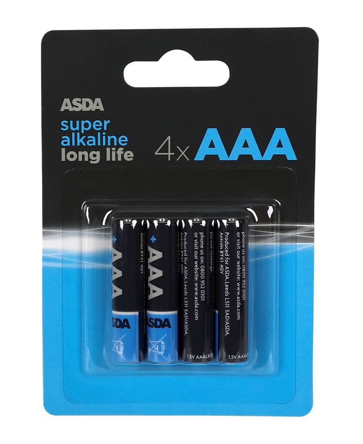 ASDA Super Alkaline AAA Batteries 4 Pack