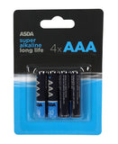 ASDA Super Alkaline AAA Batteries 4 Pack