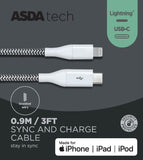 ASDA Tech Lighting to USB-C Cable - White 0.9m