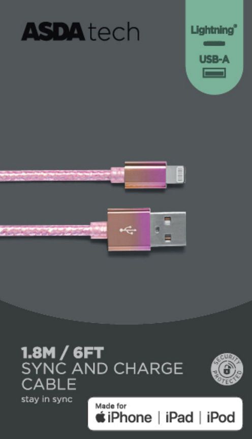 ASDA Tech Lightning Cable - Iridescent Pink 1.8m