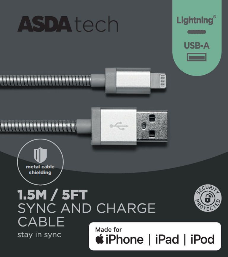 ASDA Tech Lightning Cable - Silver Metal 1.5m