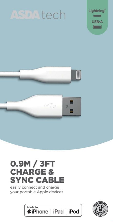 ASDA Tech Lightning Cable - White 0.9m