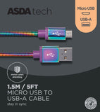 ASDA Tech Micro USB Cable - Iridescent Metal 1.5m