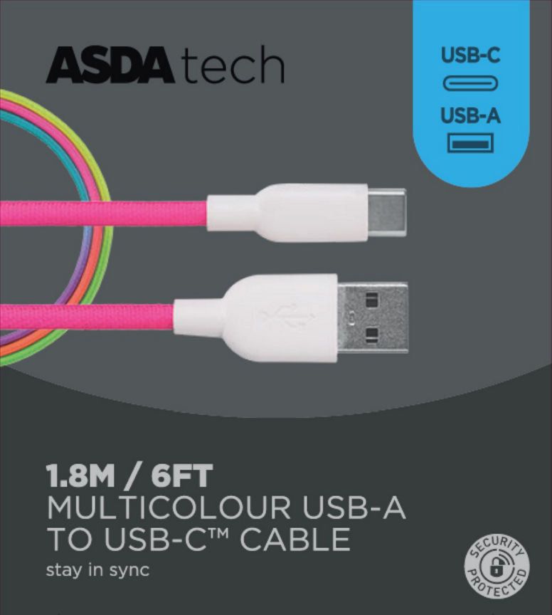 ASDA Tech Type C Cable - Rainbow 1.8m