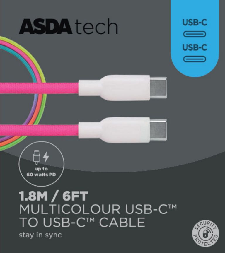 ASDA Tech Type C to Type C Cable - Rainbow 1.8m