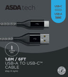 ASDA Tech USB-A to USB-C Cable - Black 1.8m