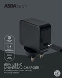 ASDA Tech USB Type C Mains Charger - 65W