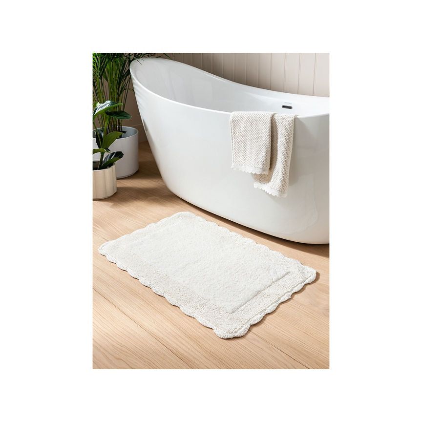 At Home with Stacey Solomon Cream Crochet Scallop Edge Bath Mat