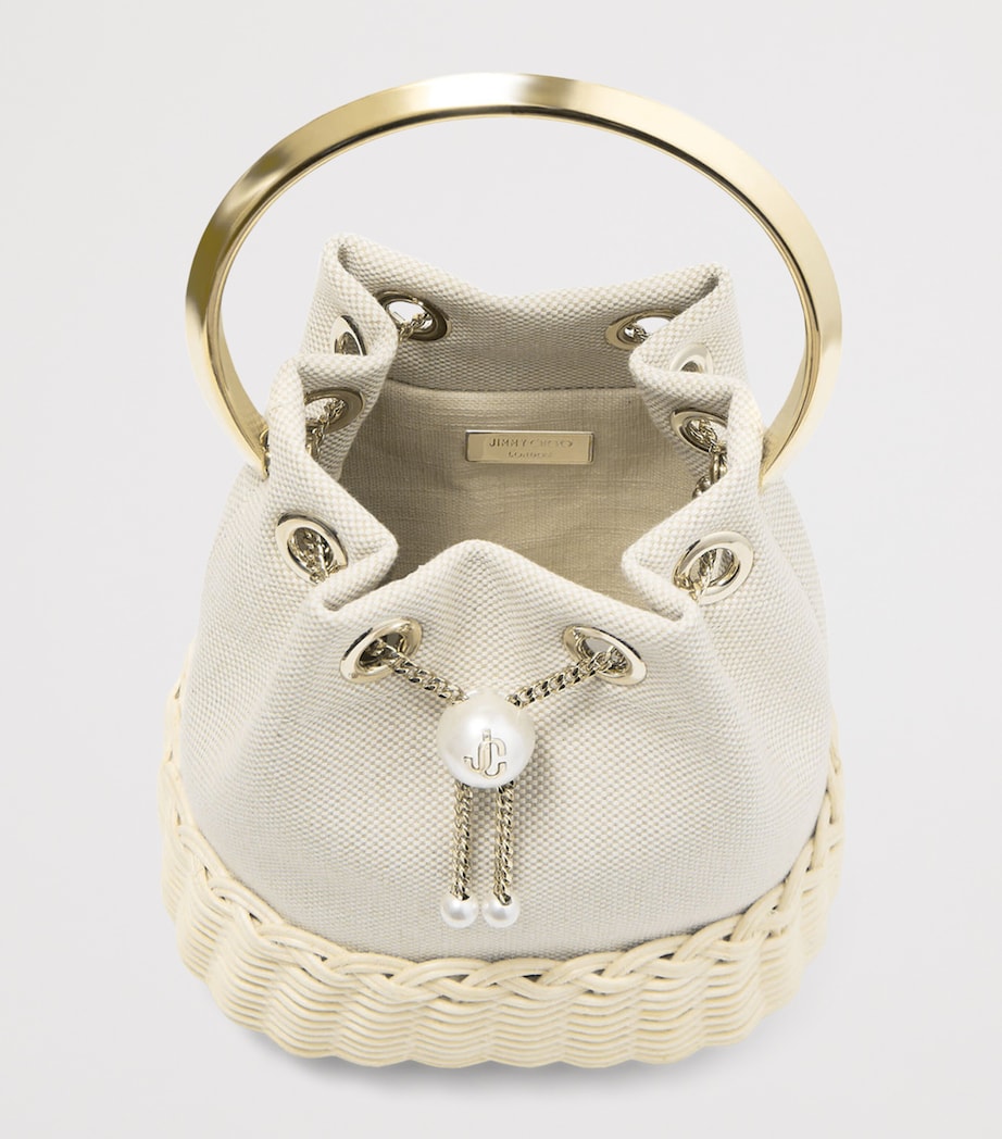 Jimmy Choo Bon Bon canvas and raffia top-handle bag, UK version