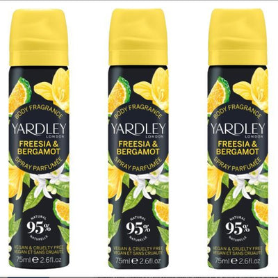 Superdrug Yardley Ladies Freesia & Bergamot Body Spray Floral Body Mist 3x75ml- Buy online at McGrocer
