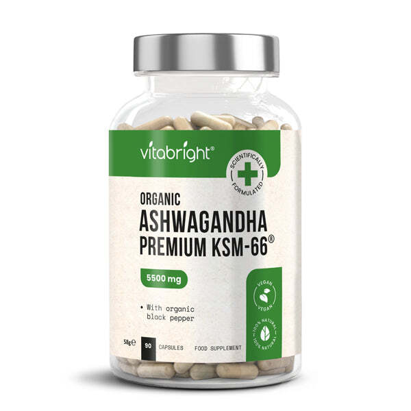 VitaBright organic ashwagandha KSM-66 550mg capsules (British brand)