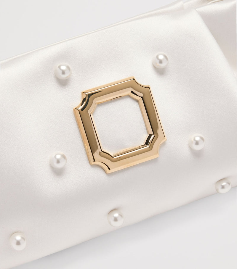 Malone Souliers Vittoria satin clutch bag with faux pearls, imported from the UK