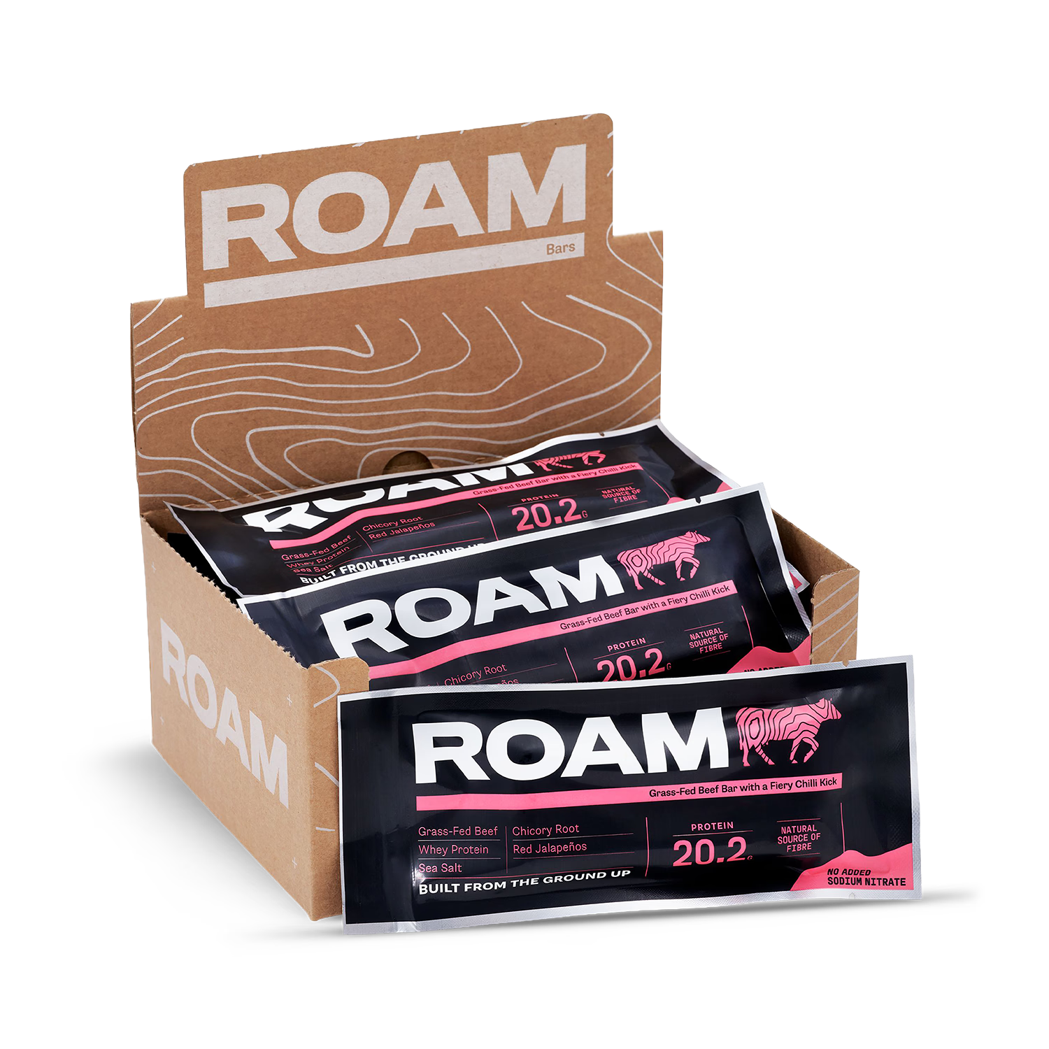 ROAM jalapeño chilli beef bar 6x45g, imported from the UK