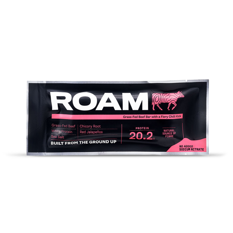 ROAM jalapeño chilli beef bar 6x45g, imported from the UK