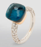 Pomellato Nudo mixed gold ring with London blue topaz and diamonds, UK version