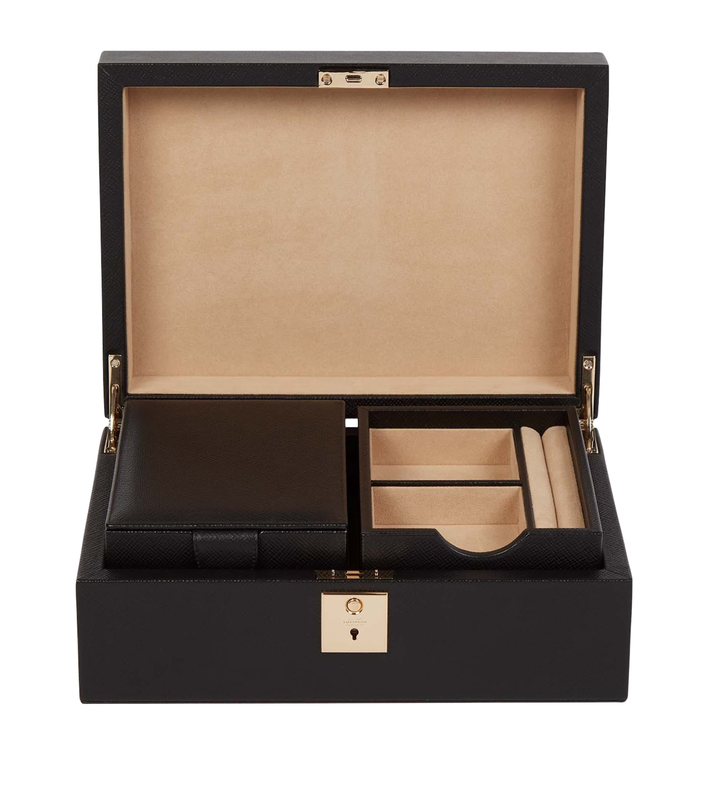 Smythson Panama jewellery box with removable travel tray (British brand)