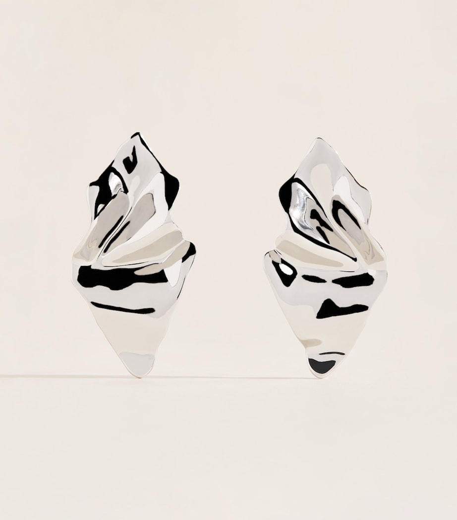 Alexis Bittar small crumpled earrings in rhodium plated brass, imported from the UK