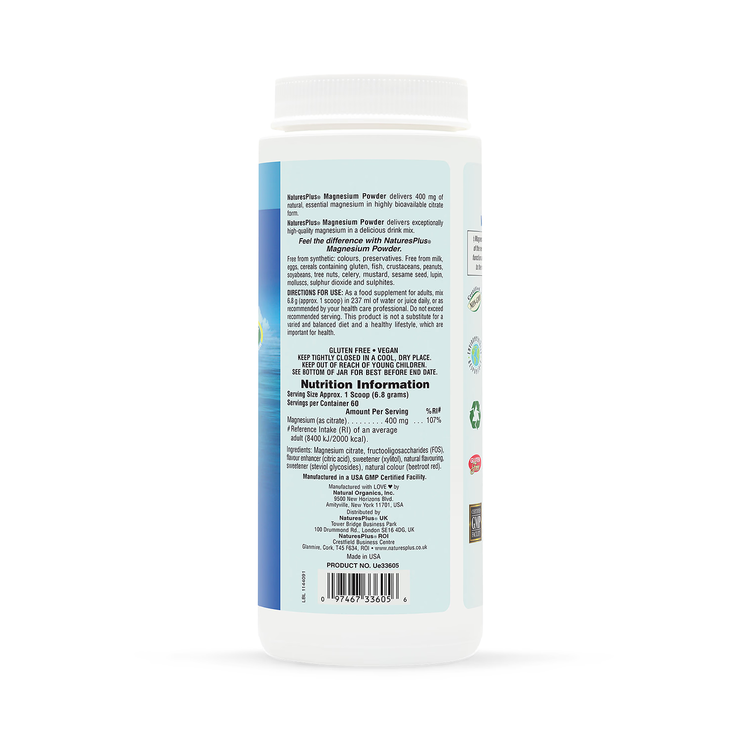NaturesPlus Magnesium Powder Pink Lemonade 408g, UK version
