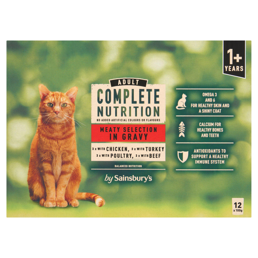 Sainsbury's Complete Nutrition 1+ Adult Cat Food Meat Selection in Gravy 12x100g