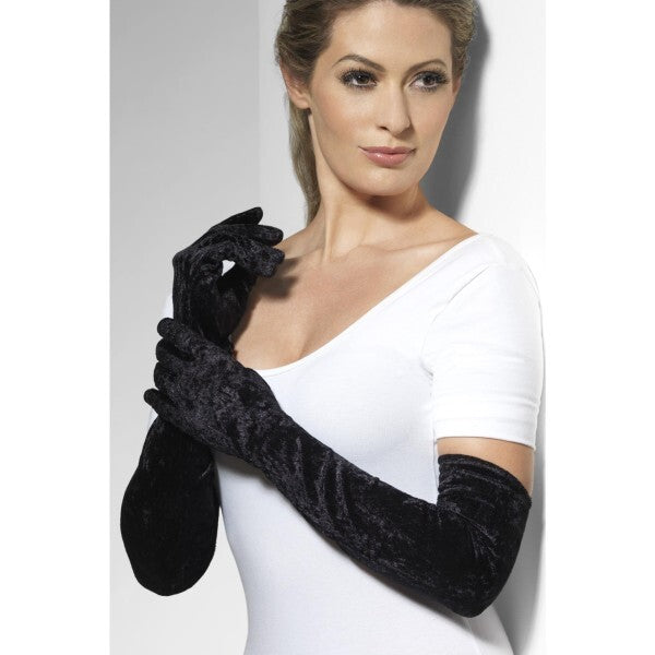 Fever velveteen gloves black long - British product