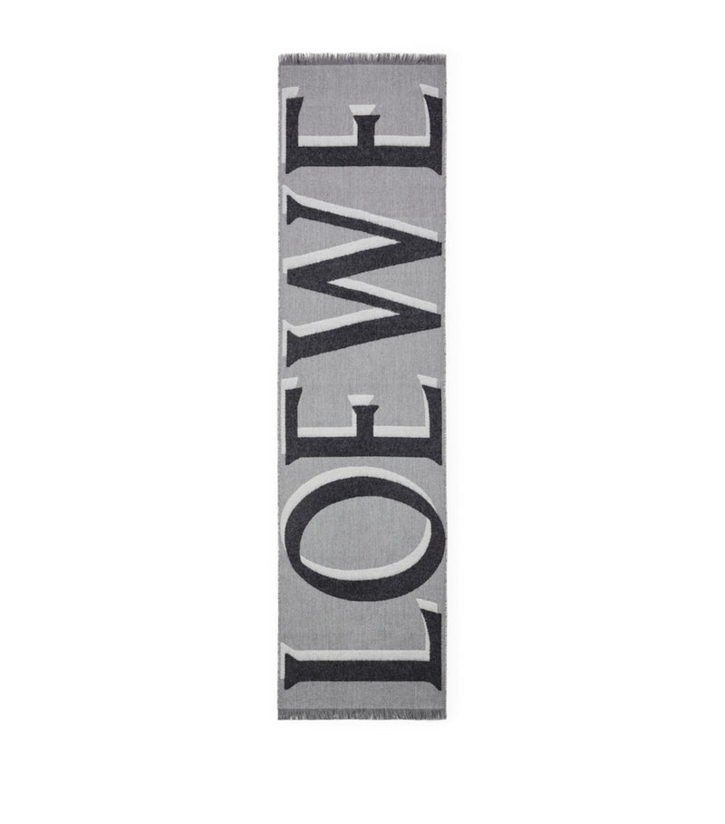 LOEWE cashmere-wool scarf with jacquard logo 165x39cm, UK version
