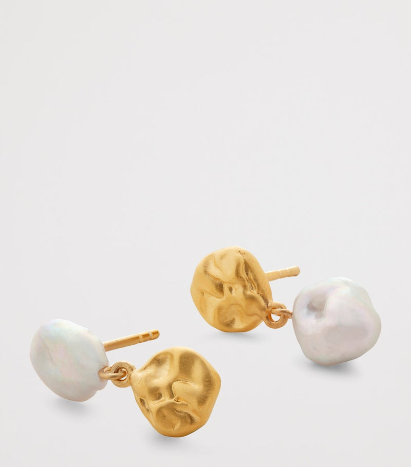 Monica Vinader gold vermeil keshi pearl earrings, imported from the UK