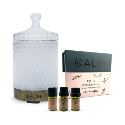 Holland & Barrett B Calm Aroma Diffuser with Rest Calm Essential Oil Set Geranium Lavender Frankincense 5ml x3- Buy online at McGrocer