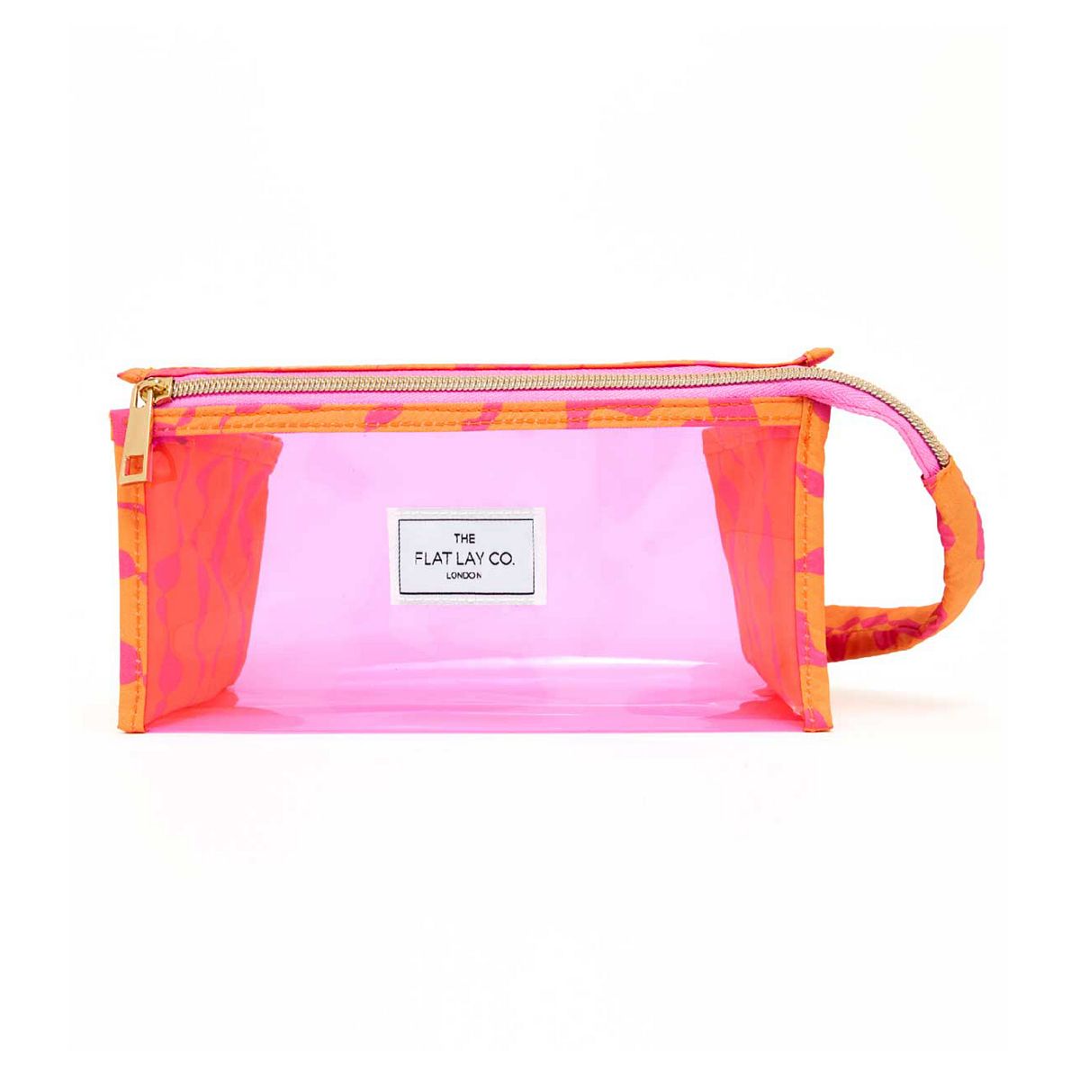 The Flat Lay Co. Perspex Box Bag in Pink Dribbles on Orange GOODS Boots   