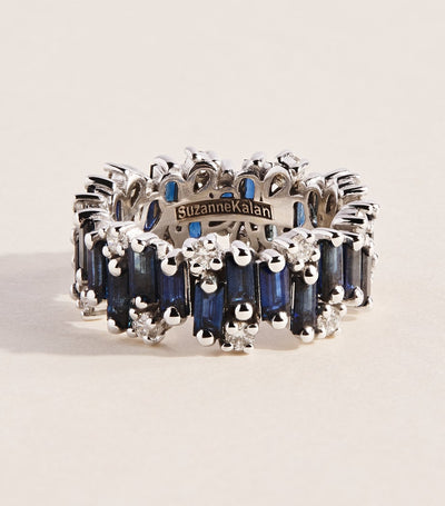Harrods Suzanne Kalan White Gold Diamond and Blue Sapphire Shimmer Audrey Ring- Buy online at McGrocer