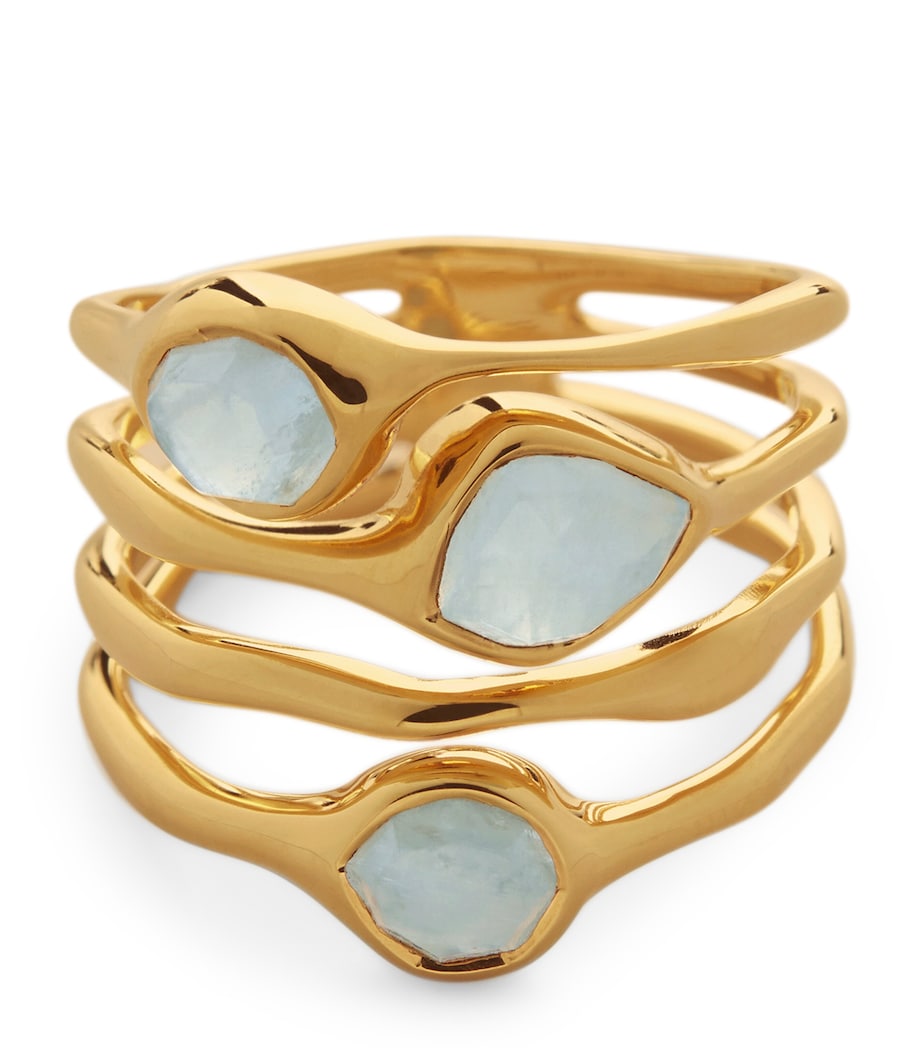 Monica Vinader gold vermeil aquamarine gemstone Siren ring, imported from the UK