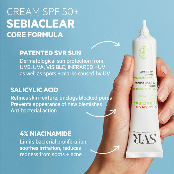 SVR Sebiaclear SPF50+ Mattifying Anti-Blemish Sunscreen 40ml, imported from the UK