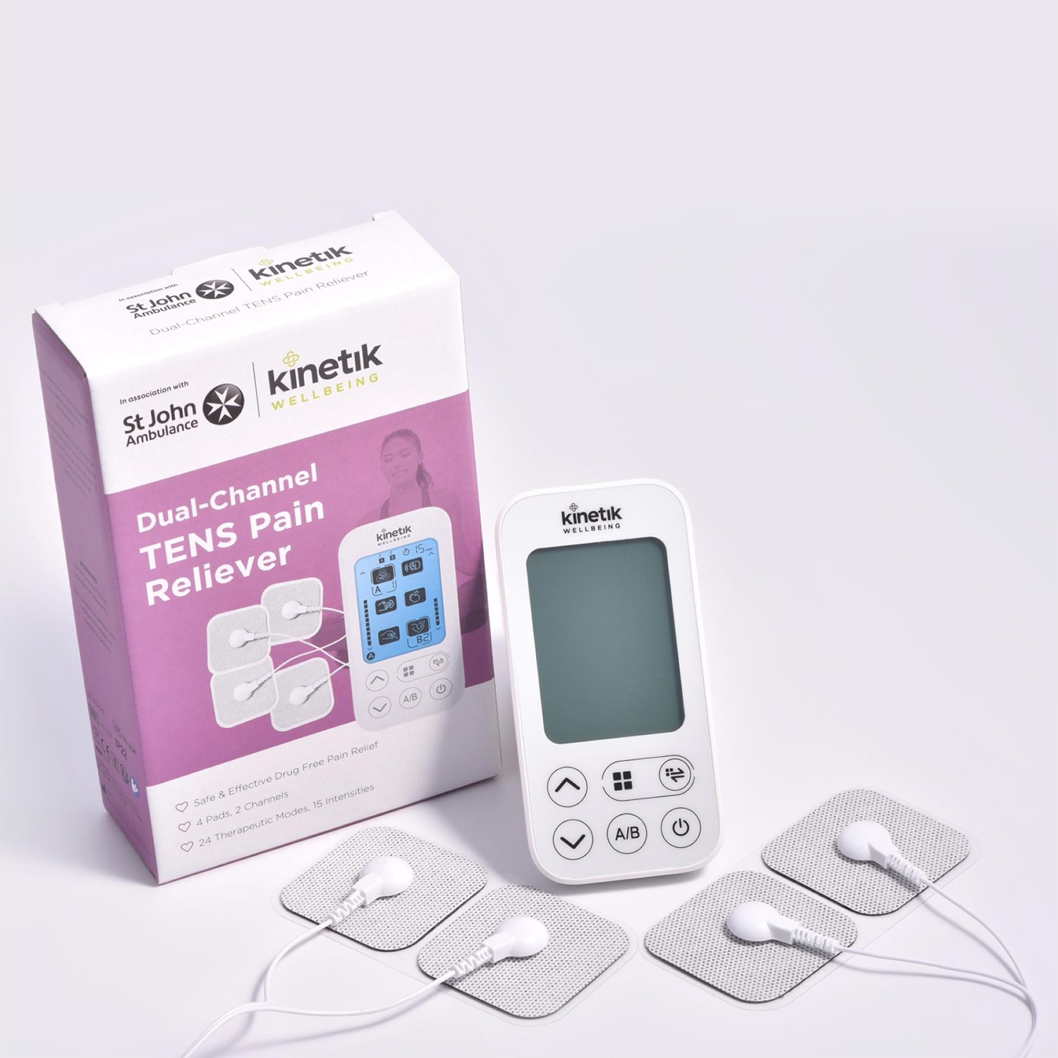 Kinetik Wellbeing dual channel TENS machine white, UK version