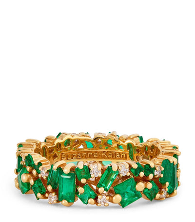 Harrods Suzanne Kalan Yellow Gold Diamond and Emerald La Fantaisie Eternity Ring- Buy online at McGrocer