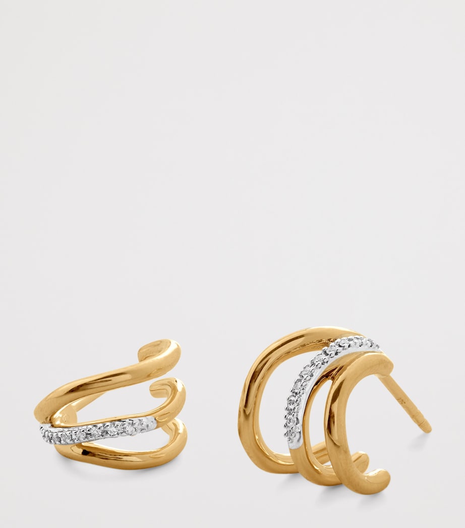 Monica Vinader gold vermeil diamond huggie earrings, imported from the UK