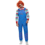 Smiffys adult Chucky costume blue top with printed dungarees - British product