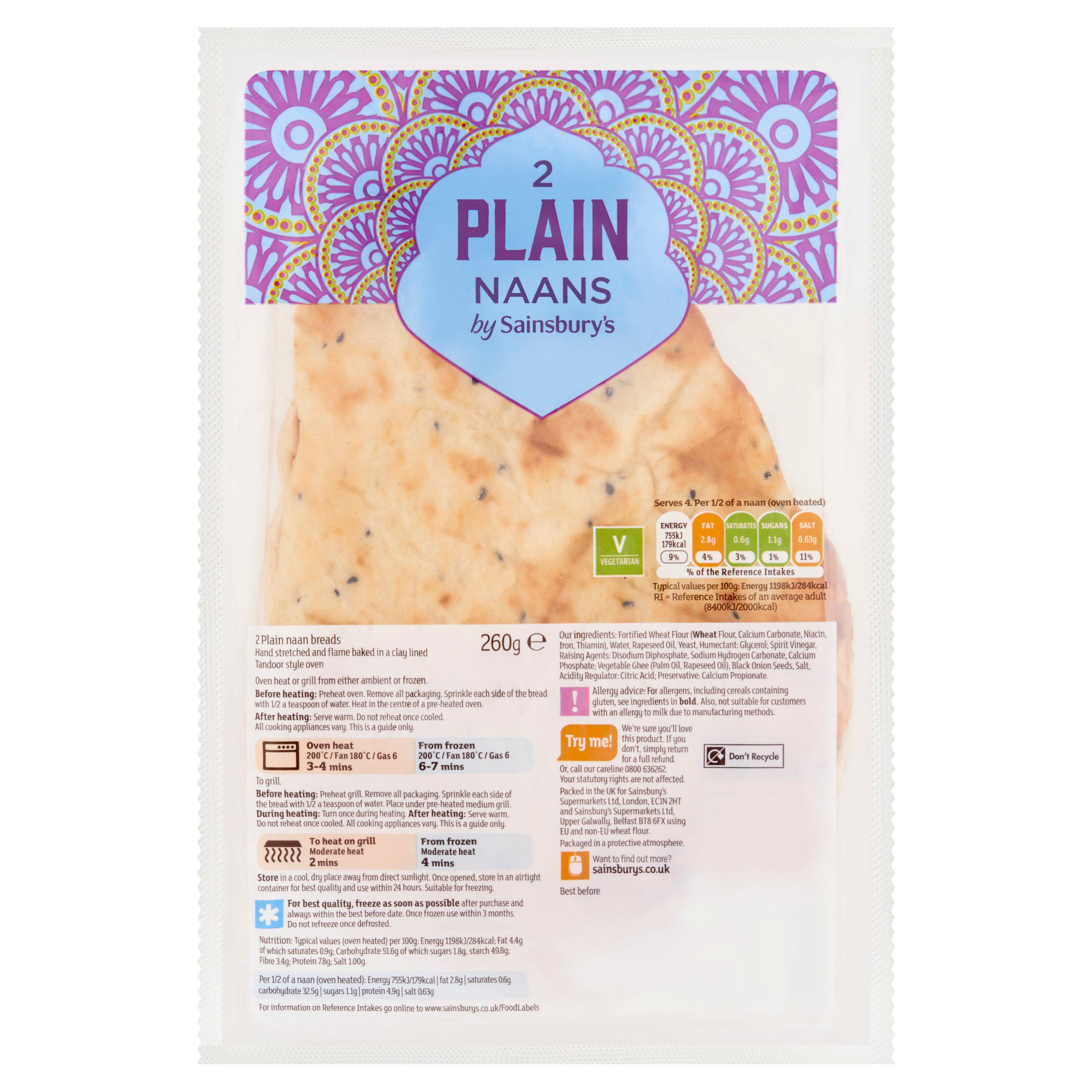 Sainsbury's Plain Naan x 2 260g GOODS Sainsburys   