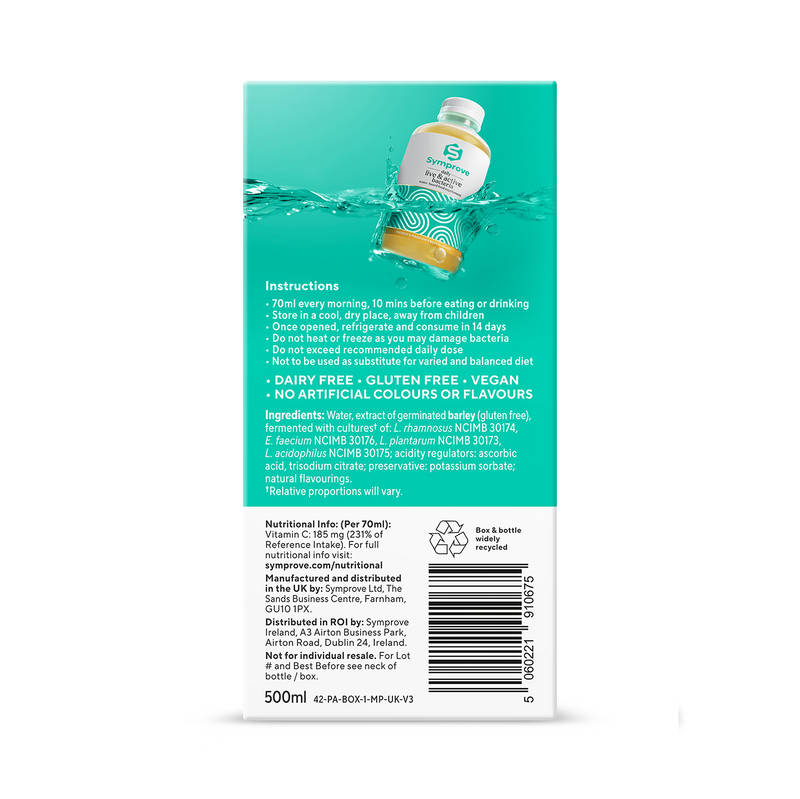 Symprove Mango & Passion Fruit live bacteria supplement 500ml, imported from the UK
